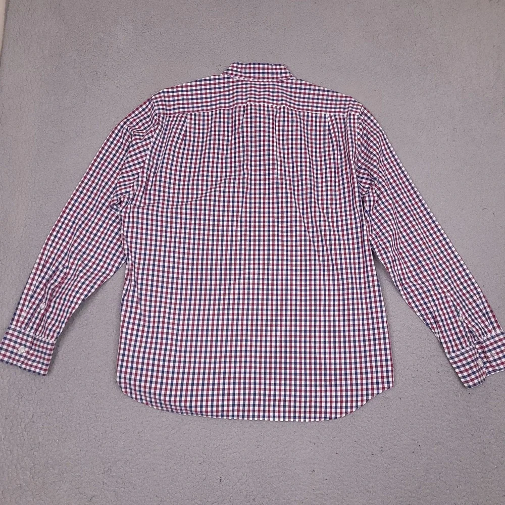 J Crew Shirt Mens XL Slim Fit Red White Blue Gingham Plaid Flex Washed Button Up
